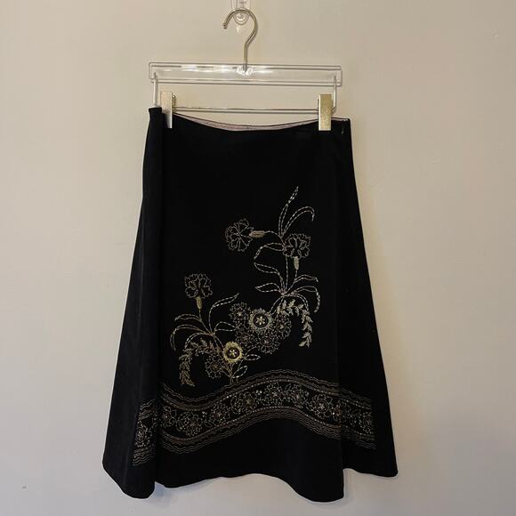 Vintage Willi Smith 8 midi skirt beaded floral corduroy 90s bohemian black gold - Picture 8 of 8